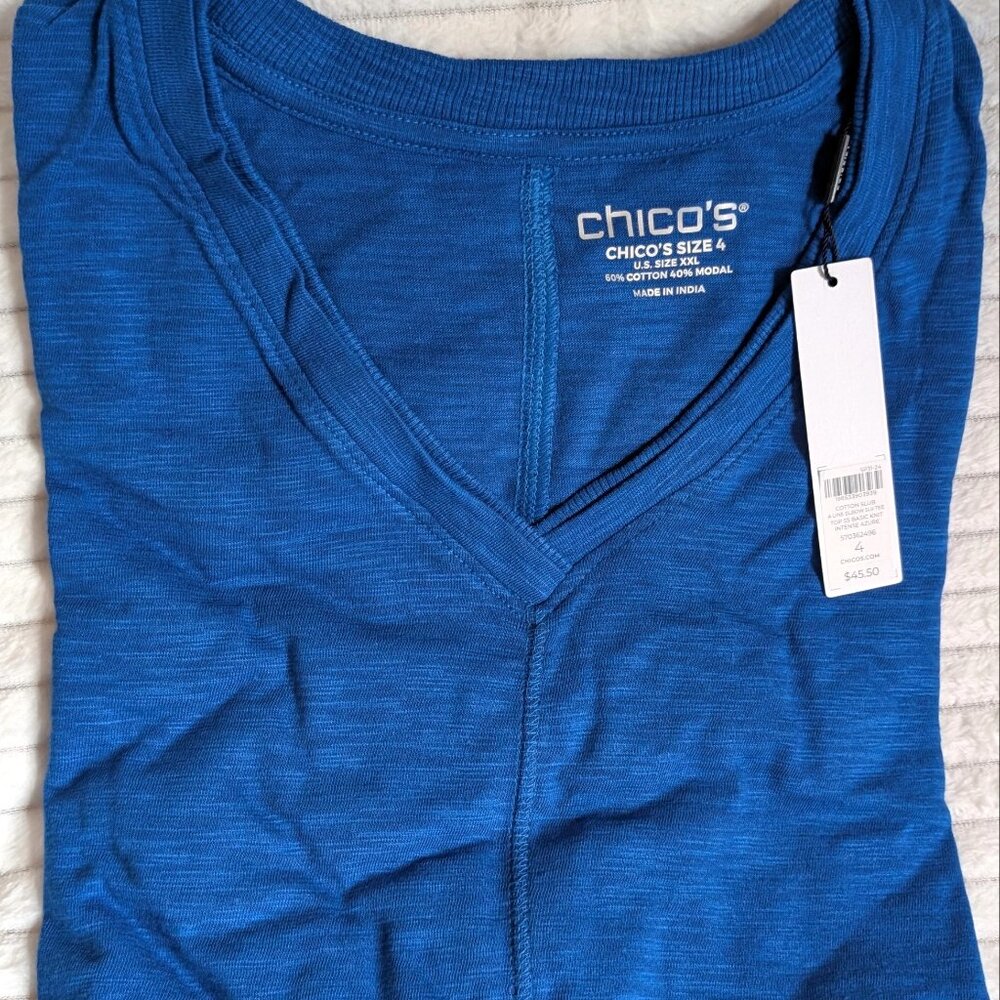 Chico's classic t-shirt, NWT, size 4 (20) blue (azure)